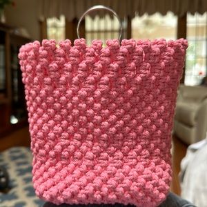 Handmade macramé basket up height 7inched width 6.5 color pink